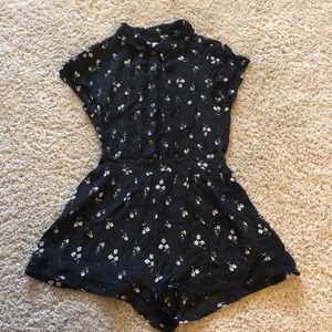 Black and white floral button-down romper